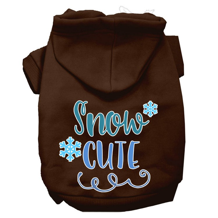 Snow Cute Screen Print Dog Hoodie Brown XS